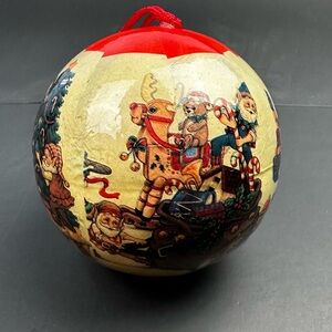 Vintage Elves Building Toys Christmas Ornaments Paper Mache Decoupage